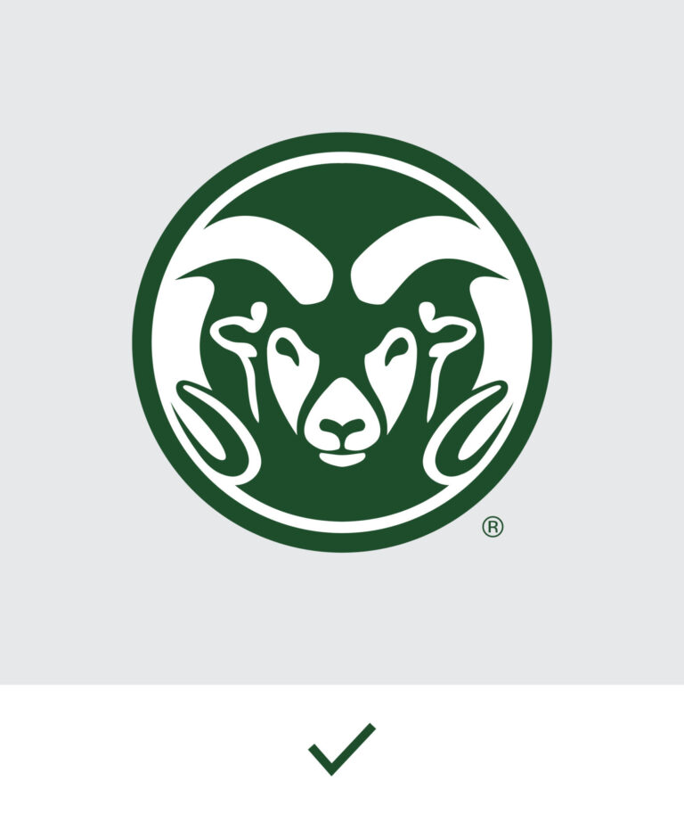Primary CSU Ram's Head Symbol against a light background with a check mark beneath