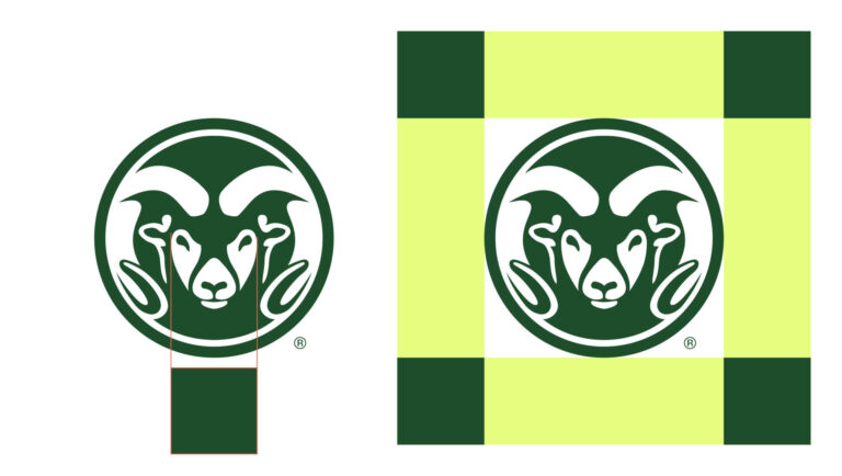 Primary CSU Ram's Head Symbol with lines showing the width of the face of the ram
