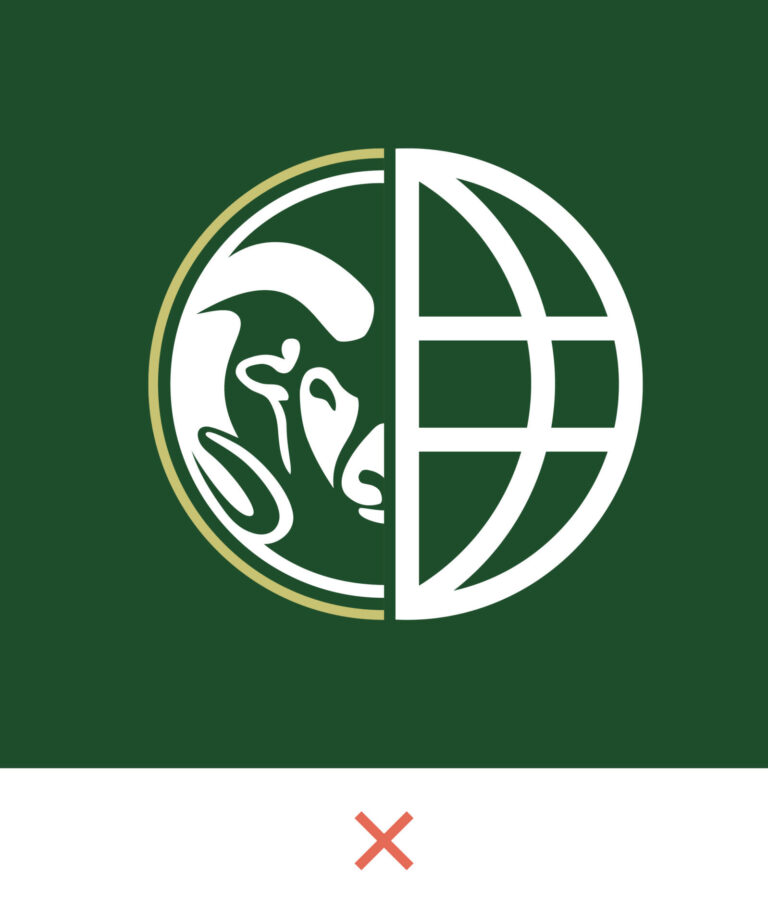 Secondary CSU Ram's Head Symbol cut in half paired with half a global icon