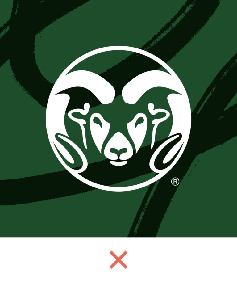 Primary CSU Ram's Head Symbol on the brand brushstroke with a red X beneath