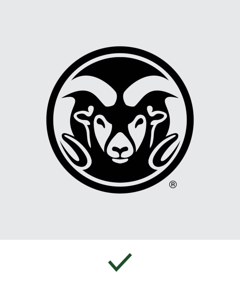 Black CSU Ram's Head Symbol against a contrasting background with a check mark beneath
