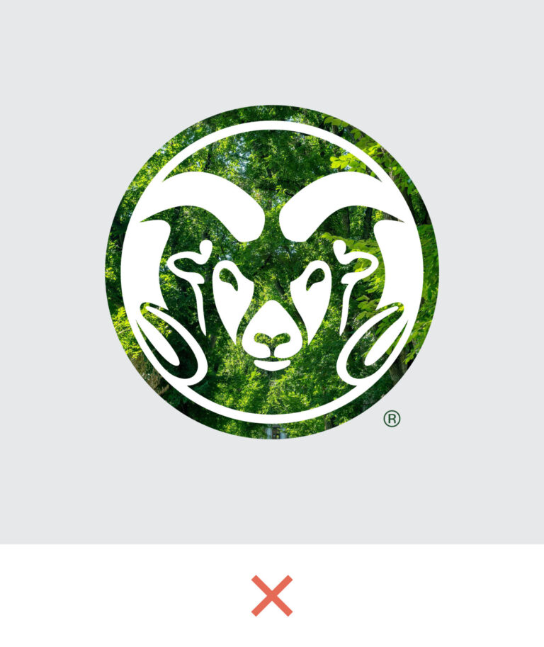 Primary CSU Ram's Head Symbol with a photo inside the circle background with a red X beneath