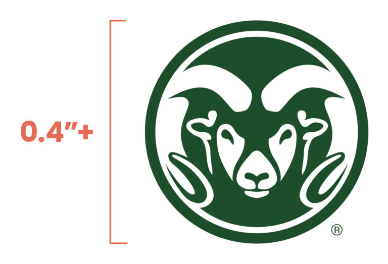 Primary CSU Ram's Head Symbol with a line indicated the height of 0.4"+